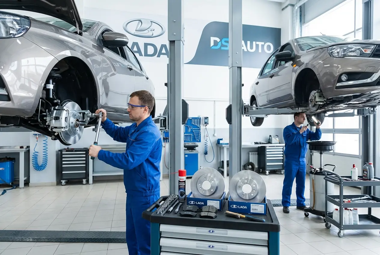 Процесс замены передних тормозных дисков ВАЗ в автосервисе «DS Auto»
